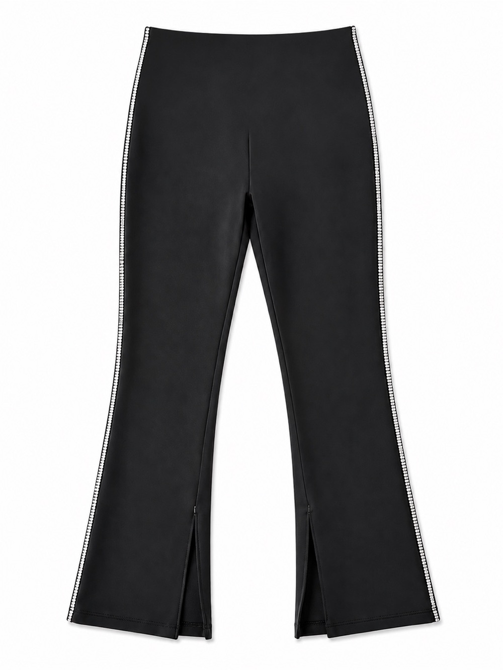 Good American Black Flare Pants with Rhinestone Side Trim
